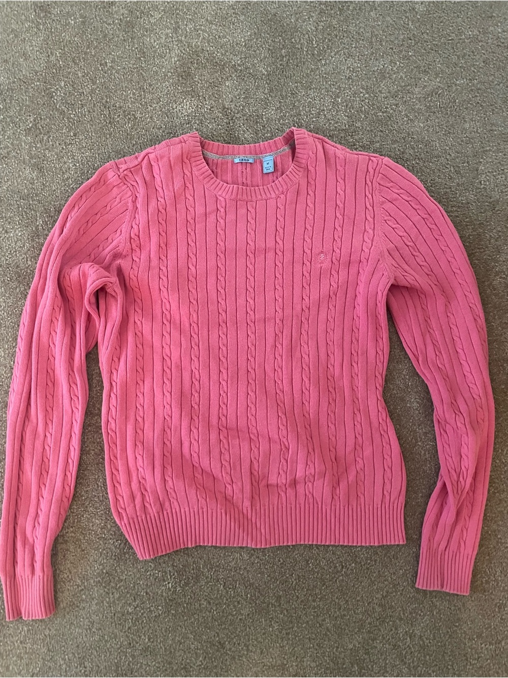 Izod Coral Pink Cable Crewneck Sweater